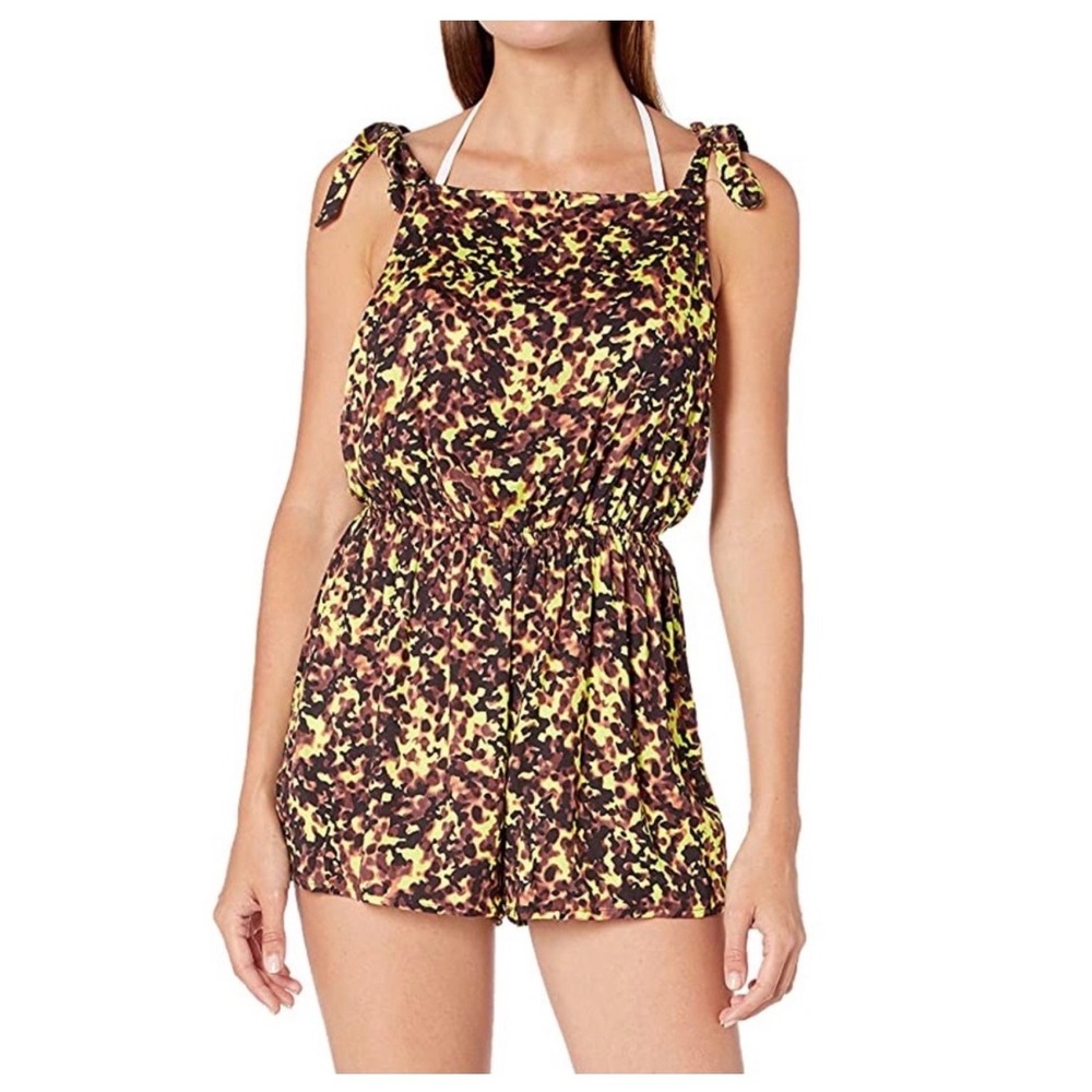 The Bikini Lab Womens Leopard Romper Coverup Medium Resortwear Beach Boho